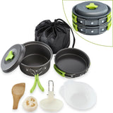 NNEOBA 9-Piece Camping Cookware Set Green