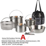 NNEOBA 5L Outdoor Stainless Steel Camping Cookware Set Silver