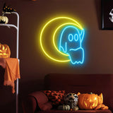 NNEOBA Moon Ghost LED Neon Sign for Halloween Decor