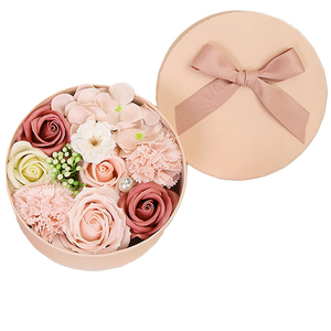 NNEOBA Non-Withered Soap Flower Small Round Box Decoration Set - Big Pink Simulation Flowers