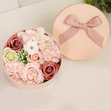 NNEOBA Non-Withered Soap Flower Small Round Box Decoration Set - Big Pink Simulation Flowers