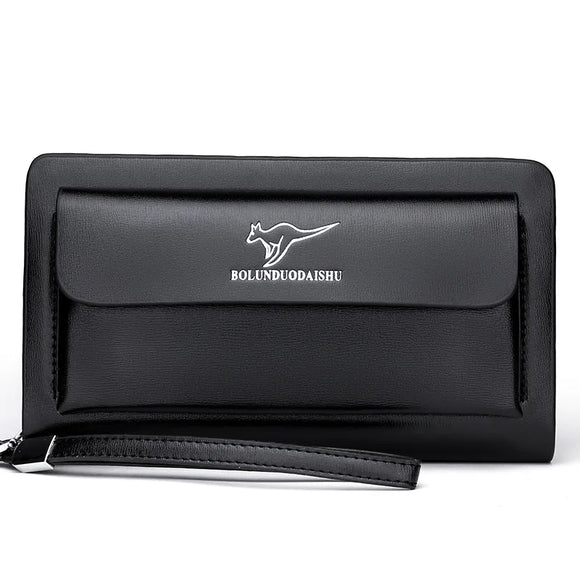 NNEOBA Men Leather Clutch Bag Double Zipper Business (Black)