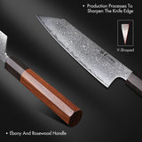 NNEOBA 5-Inch Hand-Forged Damascus Steel Utility Knife Ebony And Rosewood Brown