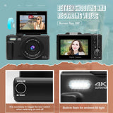 NNEOBA 4K Digital Camera for Photography 64MP Vlogging Black