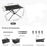 NNEOBA Portable Aluminum Camping Folding Table with IGT Compatibility Black