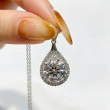 18K White Gold Plated Moissanite Teardrop Necklace – 925 Sterling Silver Pendant