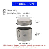 NNEOBA 1100ml Ultralight Titanium Camping Pot with Folding Handles Grey