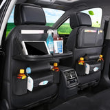 NNEOBA Car Seat Back Organizer with Foldable Table Tray PU Leather Storage Black