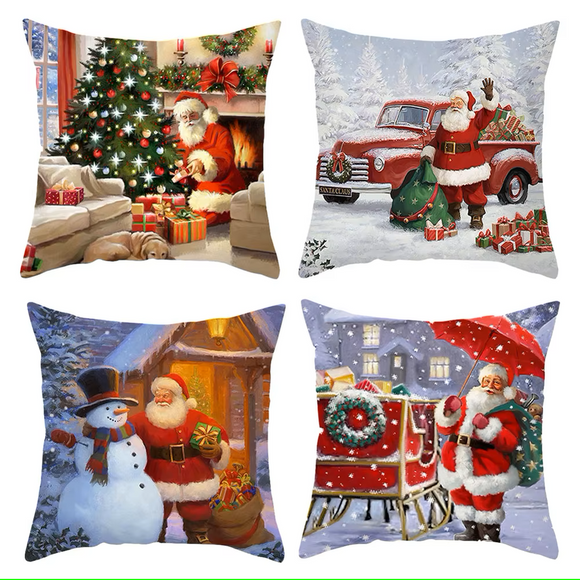 NNEOBA Christmas Cushion Cover Set - 4 Decorative Pillowcases