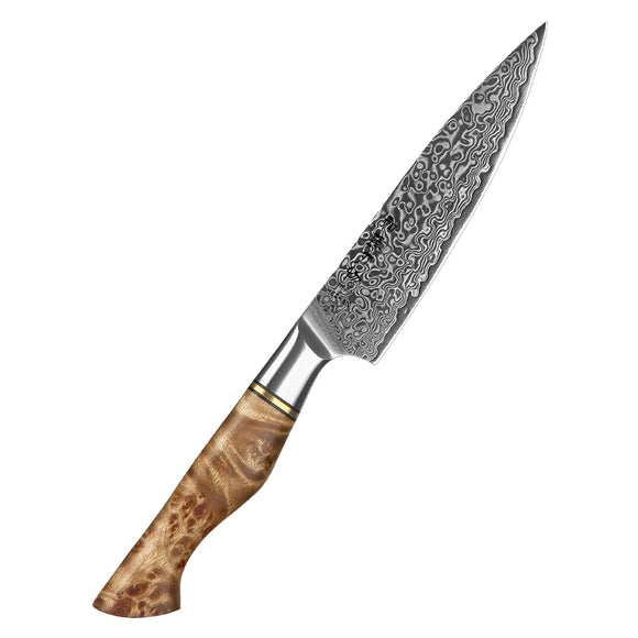 NNEOBA 5-Inch Damascus Utility Knife 67-Layer Super Steel Brown