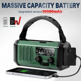 NNEOBA 10000mAh Solar Hand Crank Emergency Radio Green