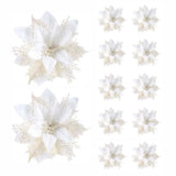 5/10pcs 14.5cm Christmas Flower Ornaments,Pink,Red,Gold,Glitter Artifical Flowers For Christmas Tree,Xmas Decoration For Home