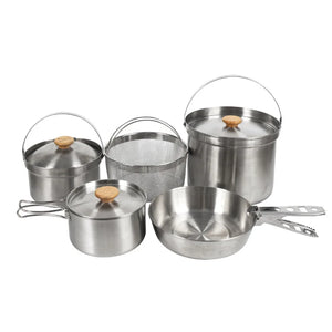 NNEOBA 5L Outdoor Stainless Steel Camping Cookware Set Silver