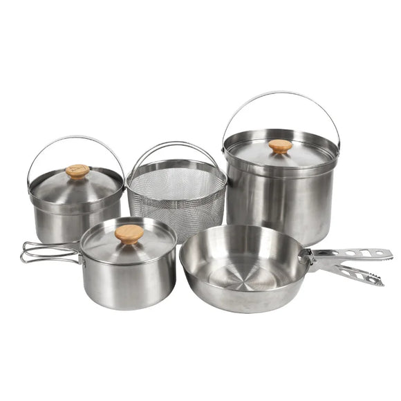 NNEOBA 5L Outdoor Stainless Steel Camping Cookware Set Silver
