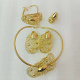 NNEOBA Jewelry Set Gold Necklace Earrings Bracelet Ring