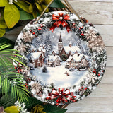 2D Flat Christmas Wooden Sign Ice & Snow Town Wreath