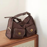 NNEOBA Vintage Suede Double Pocket Shoulder Bag