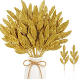 10Pcs Gold Glitter Christmas Leaves – 34 cm Artificial Branch Picks
