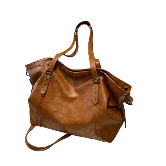 NNEOBA Leather Womens Tote Shoulder Crossbody Bag (Brown)