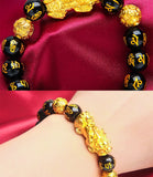24K Gold-Tone Pixiu Bracelet – Lucky Wealth Beaded Bracelet for Men & Couples