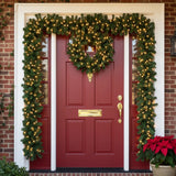 Christmas Garland Wreath, 2.7M Artificial Pine Rattan with LED Lights, Hanging Decor for Xmas Tree, Home Party, Door, Fireplace