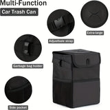 NNEOBA Car Trash Can with Lid Storage Pockets 100% Leak Proof Black