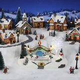 Animated Christmas Village Skating Scene with Lights