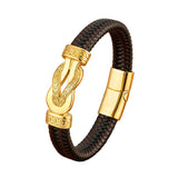 Men's Stainless Steel & Leather Magnetic Bracelet