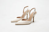 Women's Satin Slingback Heeled Sandals