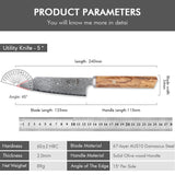 NNEOBA 5-Inch Handmade 67-Layer Damascus Steel Chef Knife AUS-10 Core Brown