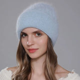 Women's Twist Style Angora Rabbit Fur Beanie