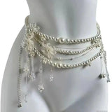 NNEOBA Retro Multilayer Pearl Waist Chain Belt Women (B)