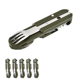 NNEOBA 7-in-1 Folding Camping Cutlery Set with Storage Bag Green