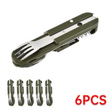 NNEOBA 7-in-1 Folding Camping Cutlery Set with Storage Bag Green