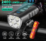 NNEOBA 6400mAh Bike Front Light 2400LM LED Headlight Black