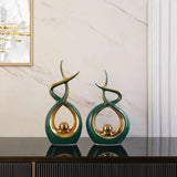 NNEOBA Elegant Green Ceramic Sculpture Statue - Set of 2