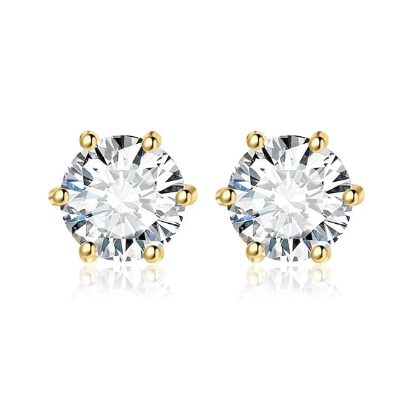 NNEOBA Earrings Stud Round 5A Zirconia for Women (Gold)