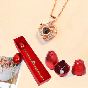 NNEOBA Rose-Embellished Love Heart Necklace - Gold Finish, 45cm Length