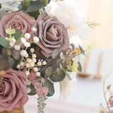 NNETM 25pcs Real Touch Cinnamon Combination Artificial Rose Flower Arrangement - Warm Taupe & Nude