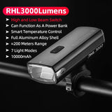 NNEOBA 3000LM Bike Headlight 10000mAh Power Bank Black