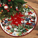 Christmas Tree Skirt Santa & Snowman Printed Polyester Tree Base Cover