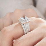 Silver Halo Princess Cut Cubic Zirconia Engagement Ring – Vintage Wedding Ring for Women