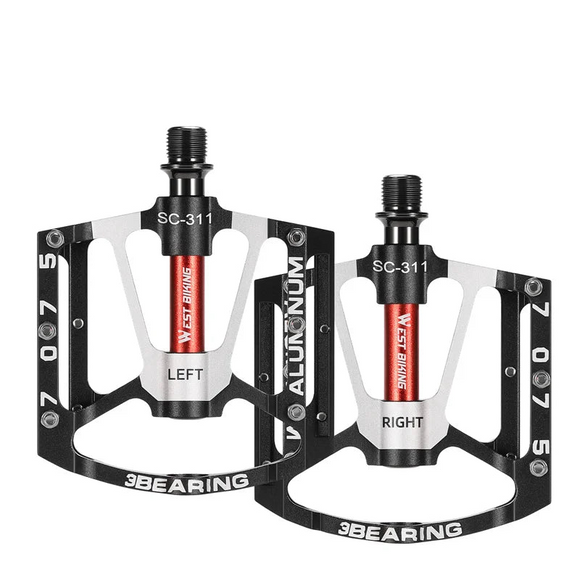 NNEOBA 3-Bearing CNC Aluminum Bike Pedals Anti-Slip Black