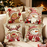 Christmas Cushion Cover 4 Set Gnome & Gingerbread Man