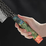 NNEOBA 8-Inch Forged Damascus Steel Chef Knife Custom Stainless Blade Green