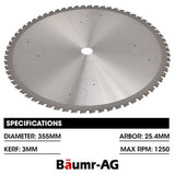 NNEMB 355mm Premium Ceramic Alloy Tooth Blade, Low Spark Cold Cut for Metal Cut Off Saw
