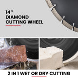NNEMB 3500W 350mm/14' Electric Concrete Demolition Cut-Off Saw, Wet and Dry Cutting, Diamond Blade, Vacuum Port, 15A Plug