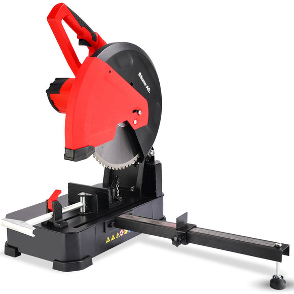 NNEMB 2400W 355mm 14' Metal Cut Off Cold Saw, Premium Low Spark Ceramic Alloy Tooth Blade, Measurement Scale, Soft Start, 45 Degree Mitre Chop Cutting