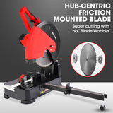 NNEMB 2400W 355mm 14' Metal Cut Off Cold Saw, Premium Low Spark Ceramic Alloy Tooth Blade, Measurement Scale, Soft Start, 45 Degree Mitre Chop Cutting