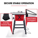NNEMB 2000W 255mm 10' Compound Table Saw, with Stand, Expandable Worktop, Vacuum Port, 45 Degree Bevel, +/- 45 Degree Mitre, Anti-tip